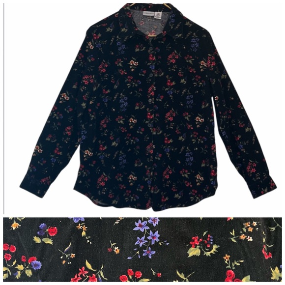 Cabin Creek Tops - Cabin Creek Ditsy Floral Baby Corduroy Button Down Shirt 100% Cotton Size Large